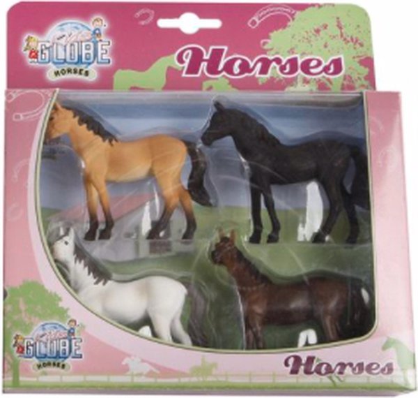 Kids Globe Horses 4 paarden 1:32 (1 stuk) assorti