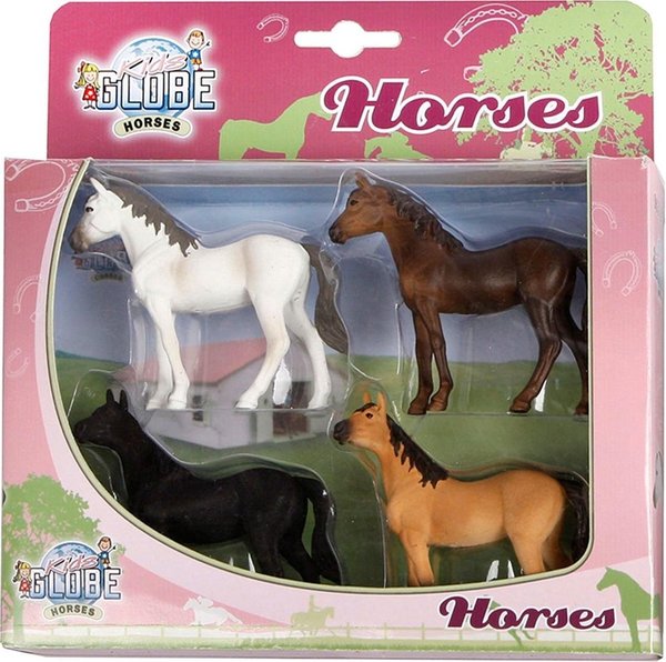 Kids Globe Horses 4 paarden 1:32 (1 stuk) assorti