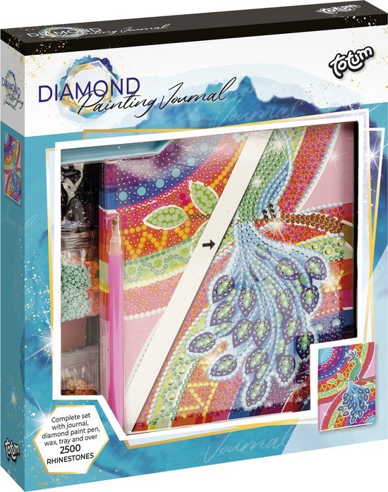 Totum Diamond Paint Notitieboek - dagboek pauw dessin - schrijfboek harde kaft - 2000 steentjes