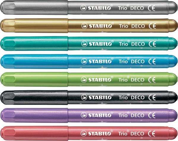 STABILO Trio DECO - Metallic Viltstift - Met Extra Dikke Punt 3,0 mm - Etui Met 8 Kleuren